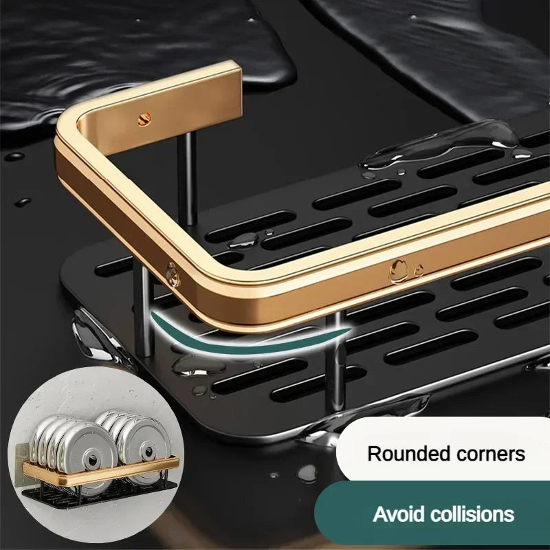 Wall-Mounted Corner Bathroom Shelf – No-Drill Dual-Tier Shower Rack with Towel Holder & Makeup Storage