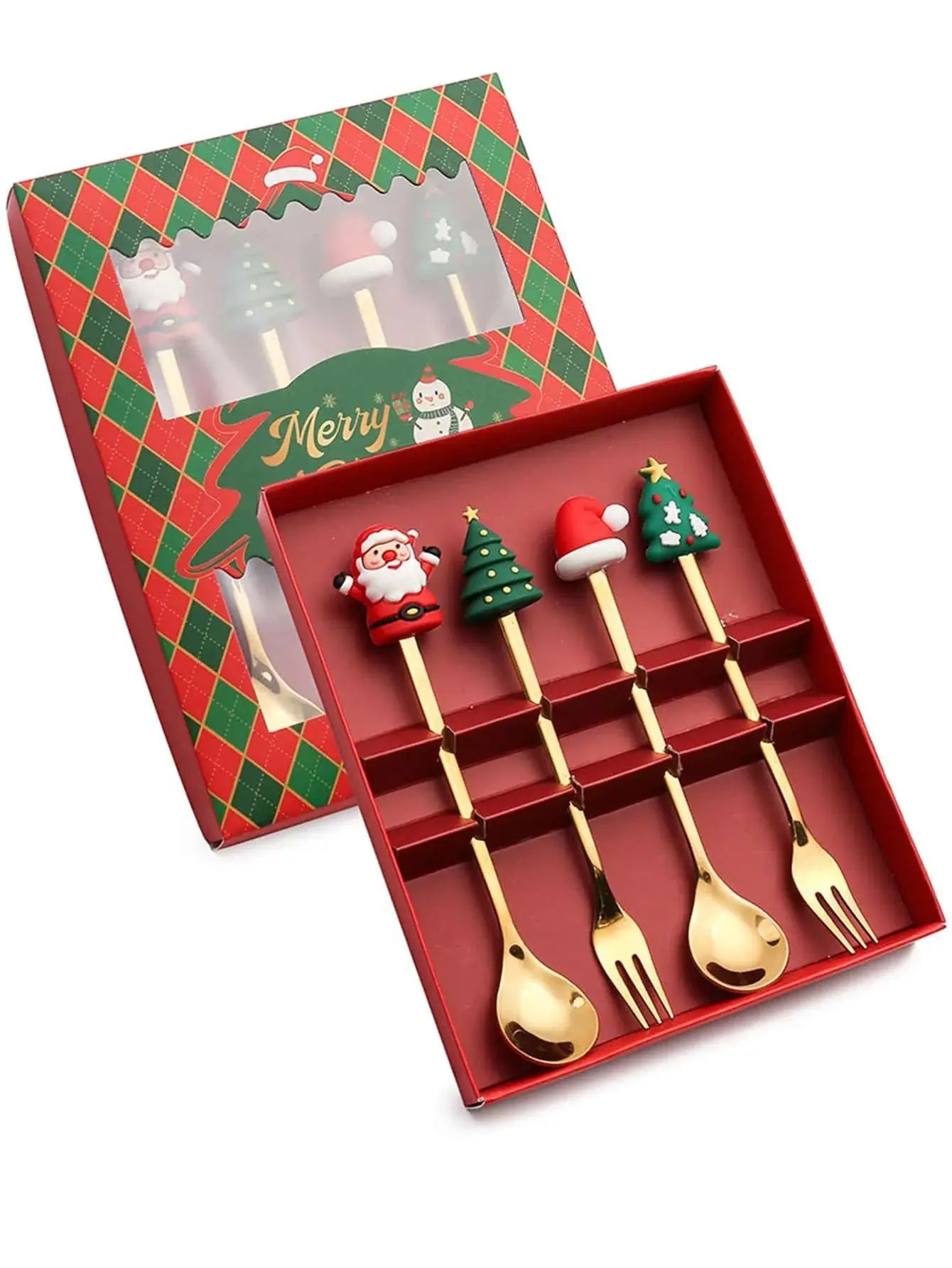 Christmas Themed Stainless Steel Cutlery Set – Creative Cartoon Knife, Fork & Spoon | 2/4/6pcs Festive Holiday Gift & Table Decoration