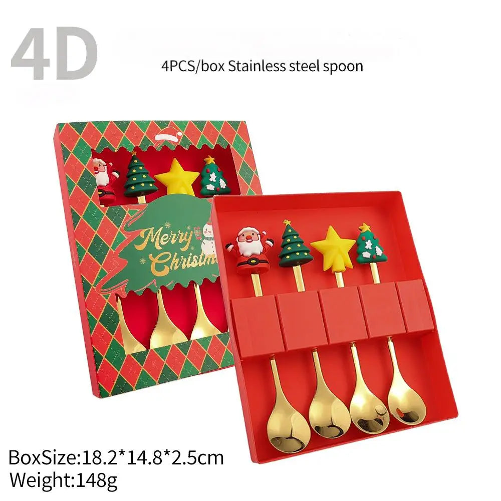 Christmas Themed Stainless Steel Cutlery Set – Creative Cartoon Knife, Fork & Spoon | 2/4/6pcs Festive Holiday Gift & Table Decoration
