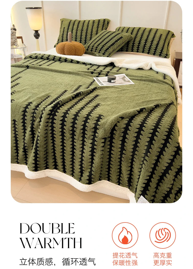 Thick Warm Flannel Blanket – Super Soft Fluffy Queen/Single/Double Plush Throw | Cozy Skin-Friendly Spruce Velvet Coral Fleece, Knitted, Portable & Antistatic