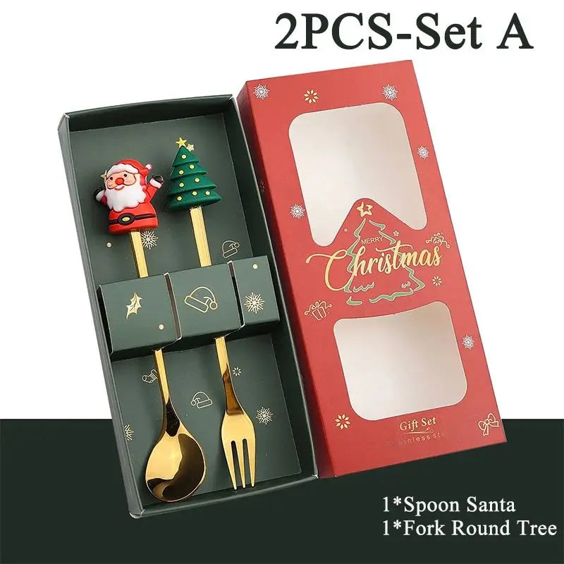 Christmas Themed Stainless Steel Cutlery Set – Creative Cartoon Knife, Fork & Spoon | 2/4/6pcs Festive Holiday Gift & Table Decoration