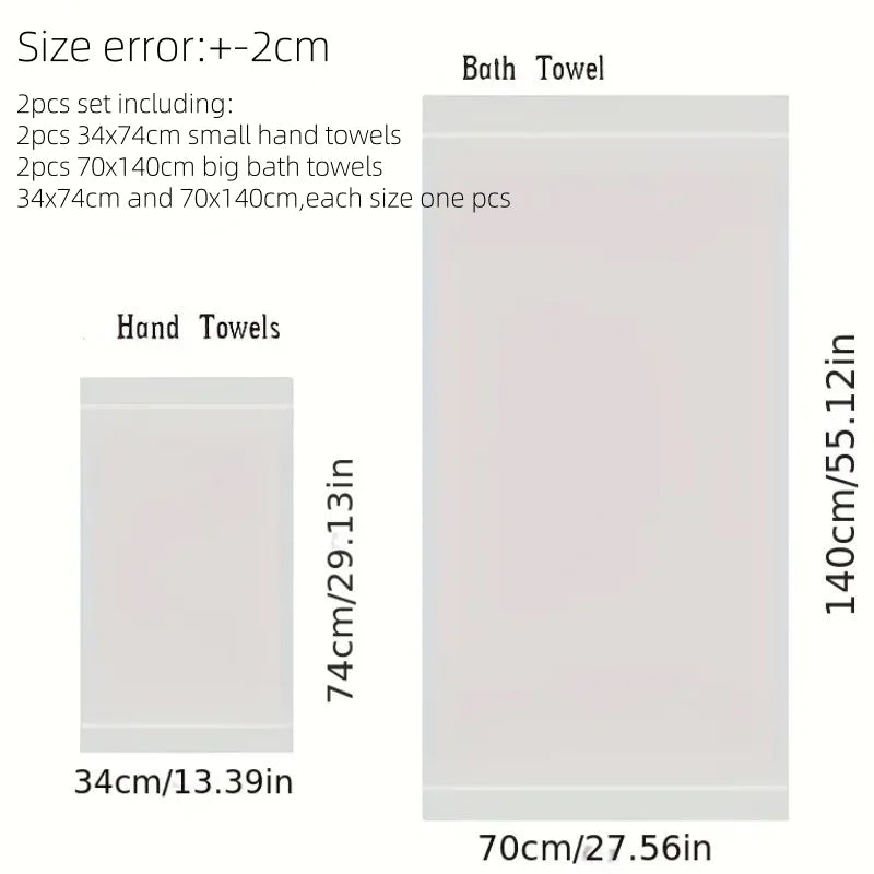 2 Pack Black Cotton Hotel Towels – Quick‑Dry Thick Soft Face and Bath Towels, 34x74cm / 70x140cm