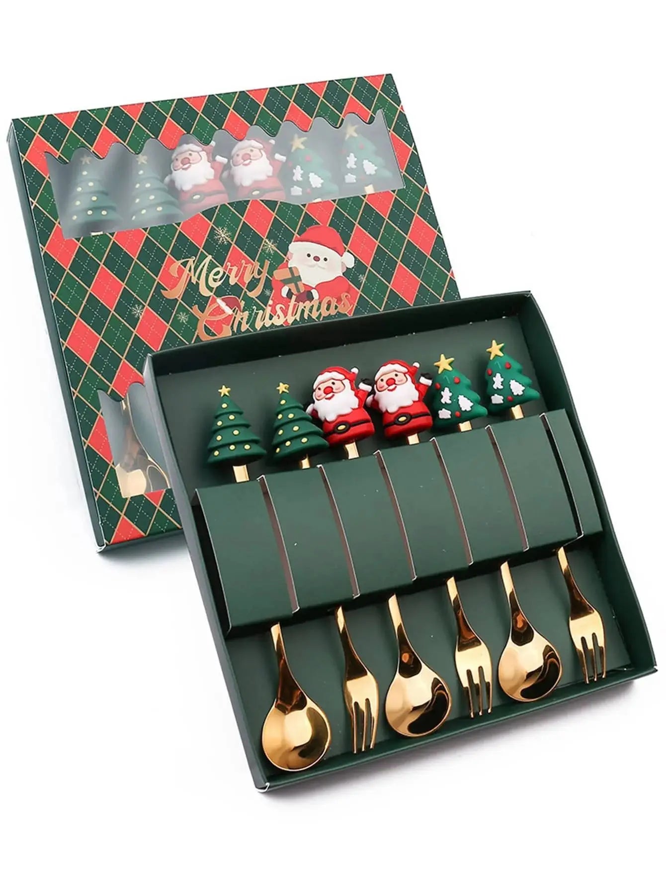 Christmas Themed Stainless Steel Cutlery Set – Creative Cartoon Knife, Fork & Spoon | 2/4/6pcs Festive Holiday Gift & Table Decoration