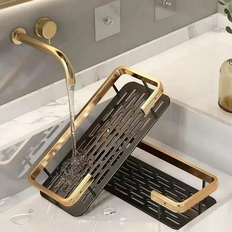 Wall-Mounted Corner Bathroom Shelf – No-Drill Dual-Tier Shower Rack with Towel Holder & Makeup Storage