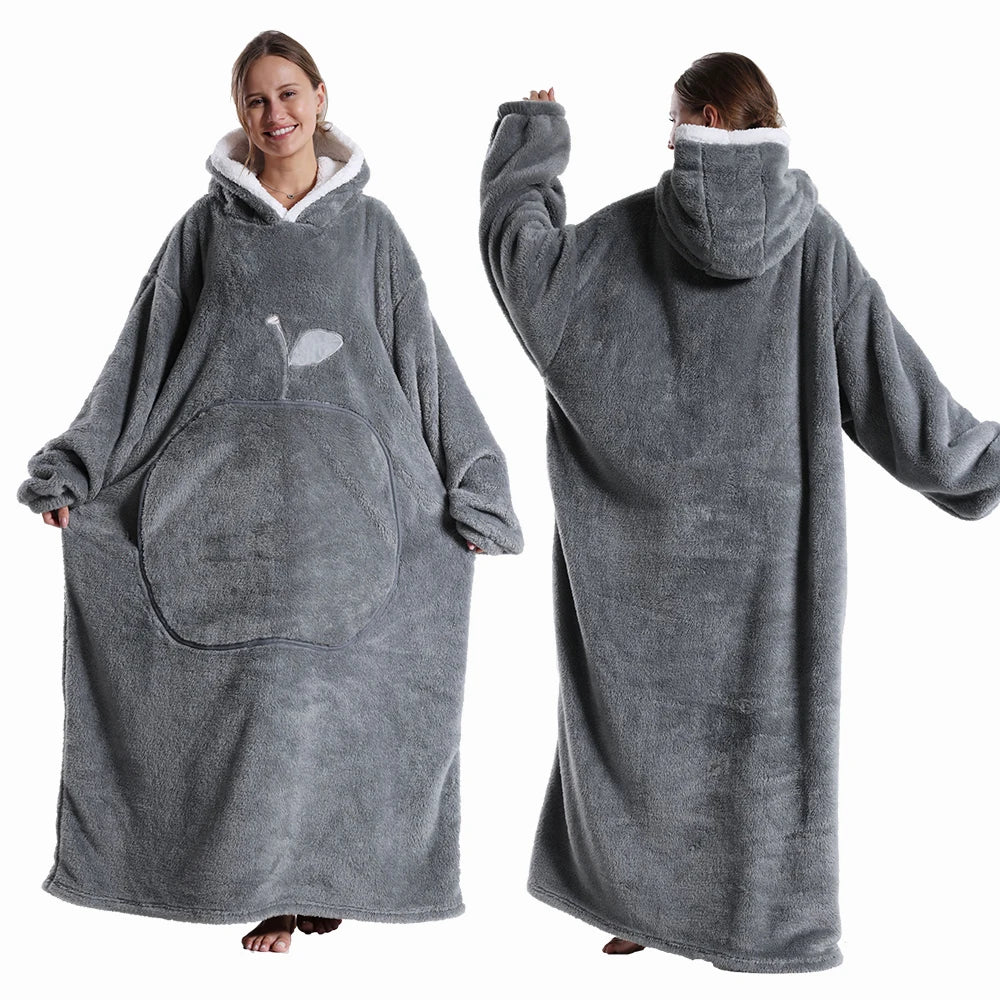 Ultra-Soft Wearable Blanket with Sleeves – Winter Flannel Hooded TV Blanket for Adults | Cozy Warm Fleece Oversized Hoodie
