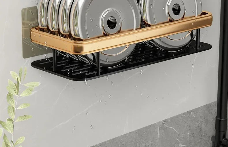 Wall-Mounted Corner Bathroom Shelf – No-Drill Dual-Tier Shower Rack with Towel Holder & Makeup Storage