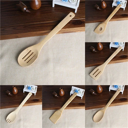 Bamboo Cooking Utensil Set – 6‑Piece Eco‑Friendly Wooden Spoon and Spatula Kit