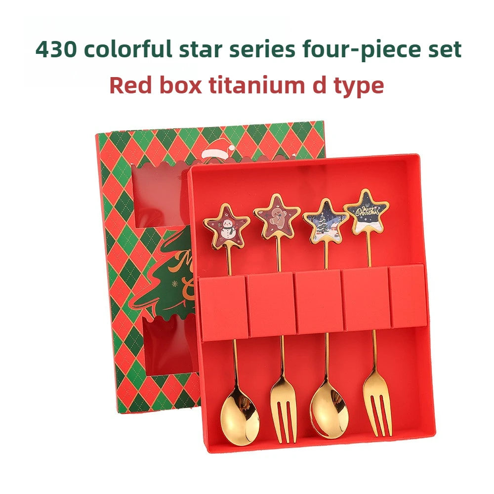 Christmas Themed Stainless Steel Cutlery Set – Creative Cartoon Knife, Fork & Spoon | 2/4/6pcs Festive Holiday Gift & Table Decoration