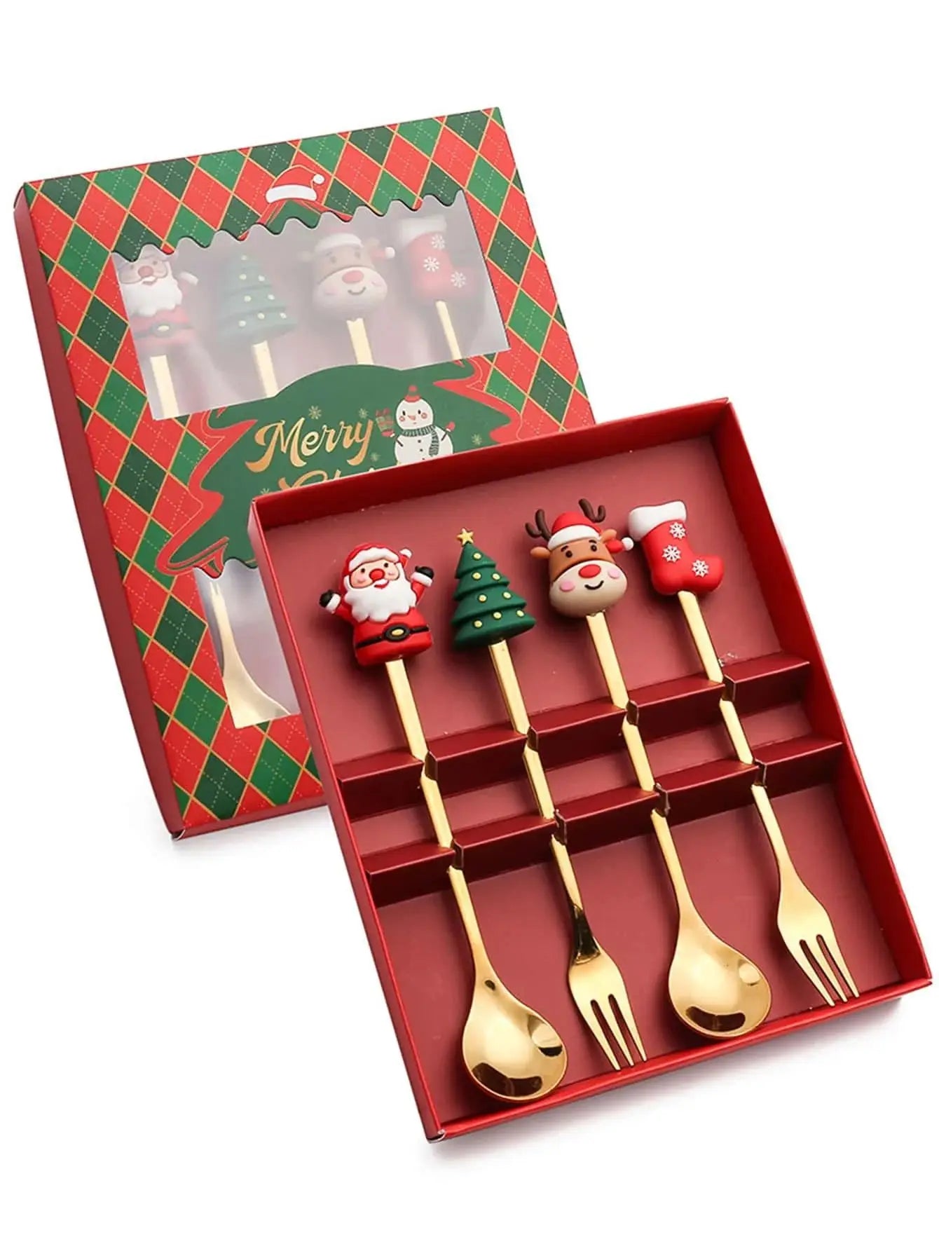Christmas Themed Stainless Steel Cutlery Set – Creative Cartoon Knife, Fork & Spoon | 2/4/6pcs Festive Holiday Gift & Table Decoration