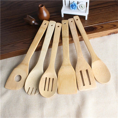 Bamboo Cooking Utensil Set – 6‑Piece Eco‑Friendly Wooden Spoon and Spatula Kit