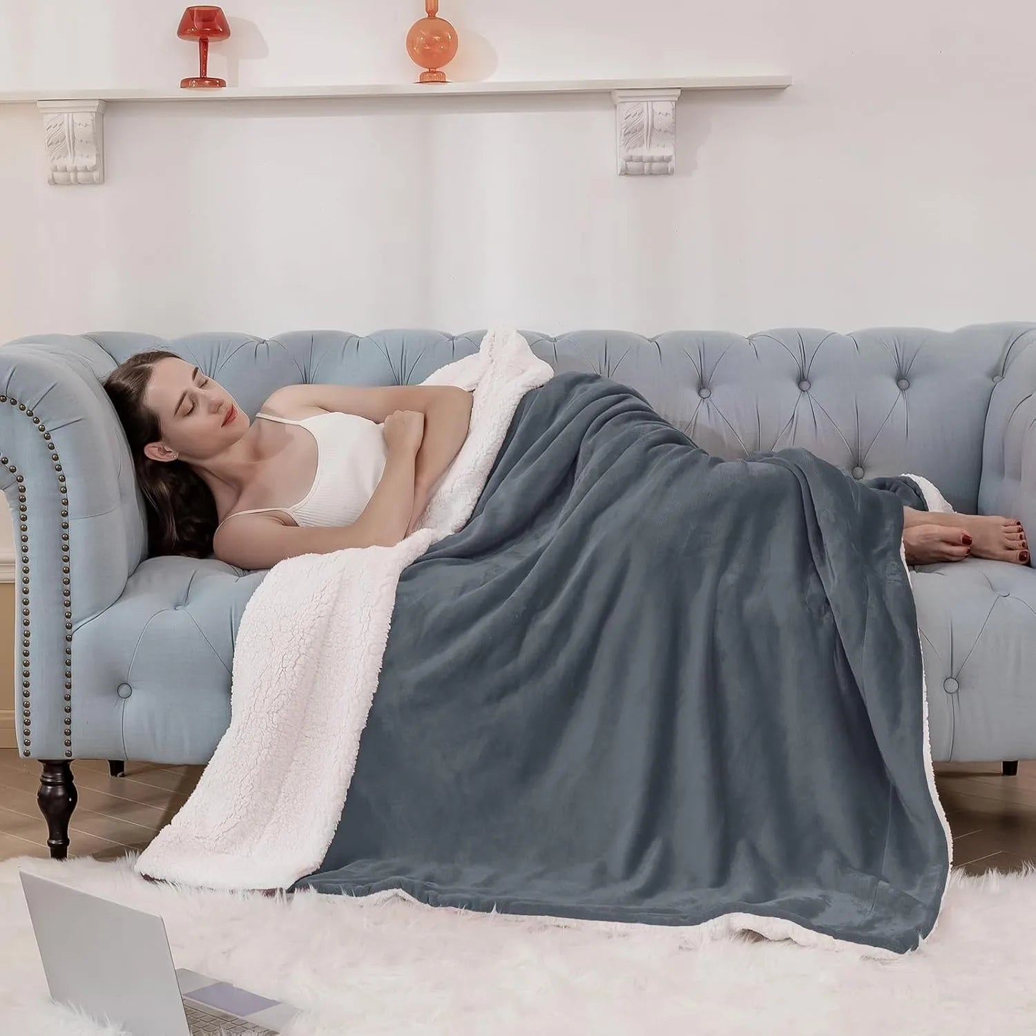 480 GSM Luxury Heavy Sherpa Blanket – Ultra Soft Warm Faux Fur Mink Throw for Sofa & Bed – Plush Fleece Winter Blanket UK