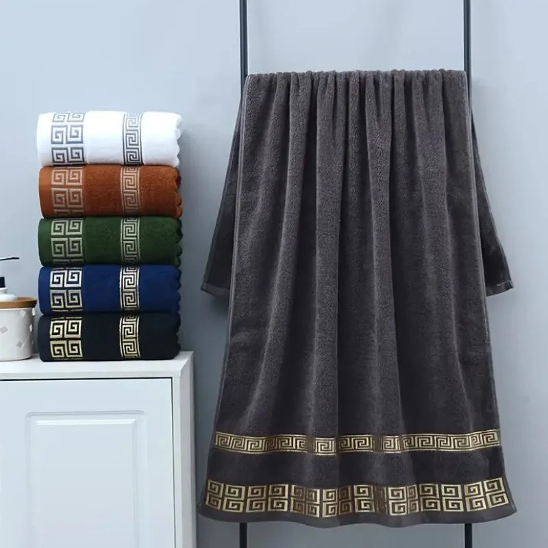 2 Pack Black Cotton Hotel Towels – Quick‑Dry Thick Soft Face and Bath Towels, 34x74cm / 70x140cm