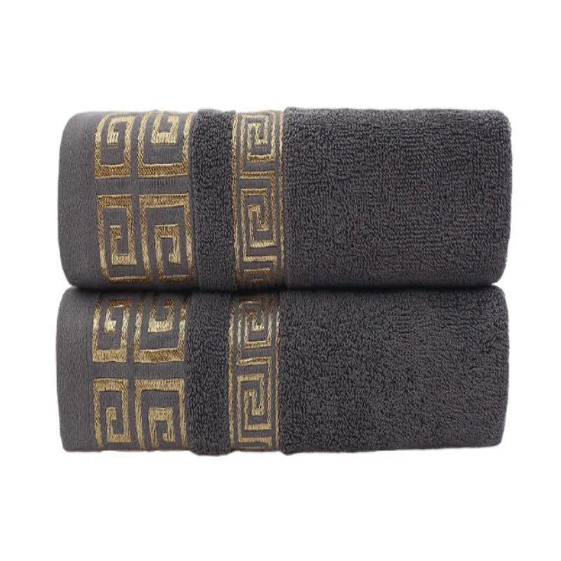 2 Pack Black Cotton Hotel Towels – Quick‑Dry Thick Soft Face and Bath Towels, 34x74cm / 70x140cm