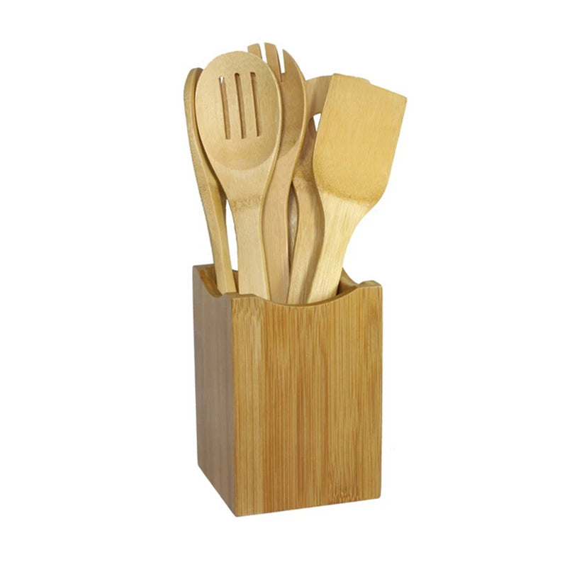 Bamboo Cooking Utensil Set – 6‑Piece Eco‑Friendly Wooden Spoon and Spatula Kit
