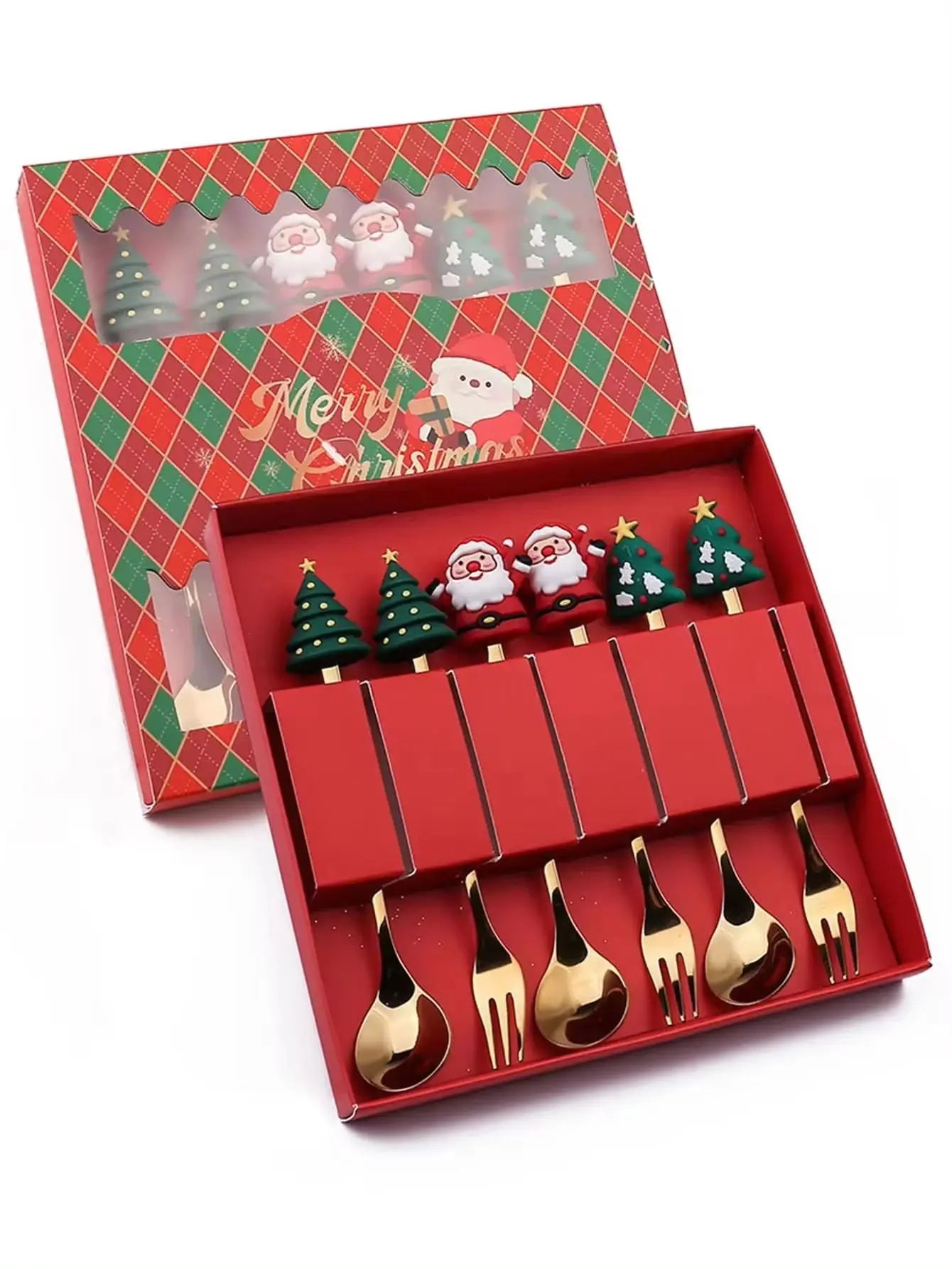 Christmas Themed Stainless Steel Cutlery Set – Creative Cartoon Knife, Fork & Spoon | 2/4/6pcs Festive Holiday Gift & Table Decoration