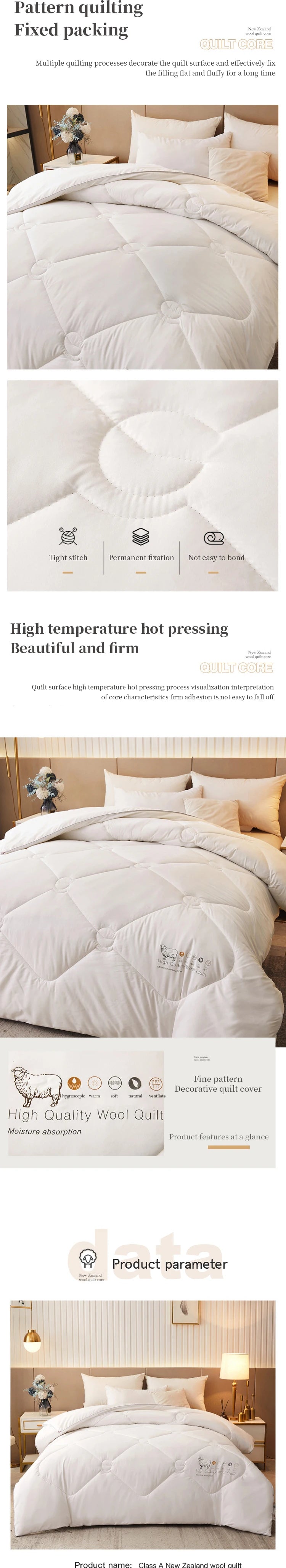 Premium New Zealand Wool Quilt – Thick Four-Season Heating Blanket | Ultra-Fine Wool & Cashmere-Blend Filling