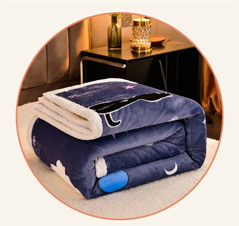 Soft Fluffy Winter Blanket – Thick Lamb’s Wool Milk Velvet Throw for Bed and Sofa, Floral Coral Fleec