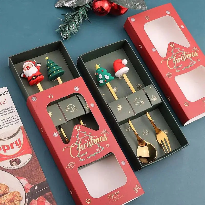Christmas Themed Stainless Steel Cutlery Set – Creative Cartoon Knife, Fork & Spoon | 2/4/6pcs Festive Holiday Gift & Table Decoration