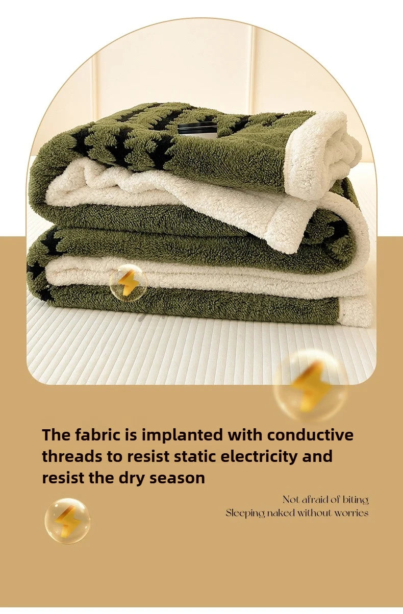 Thick Warm Flannel Blanket – Super Soft Fluffy Queen/Single/Double Plush Throw | Cozy Skin-Friendly Spruce Velvet Coral Fleece, Knitted, Portable & Antistatic