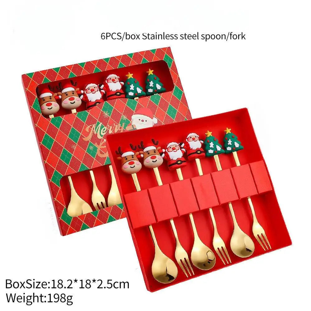 Christmas Themed Stainless Steel Cutlery Set – Creative Cartoon Knife, Fork & Spoon | 2/4/6pcs Festive Holiday Gift & Table Decoration