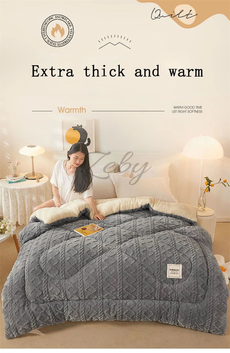 Super Thick Winter Warm Blanket – Artificial Lamb Cashmere Weighted Quilt for Bed, Soft Coral Fleece, 2–5 kg