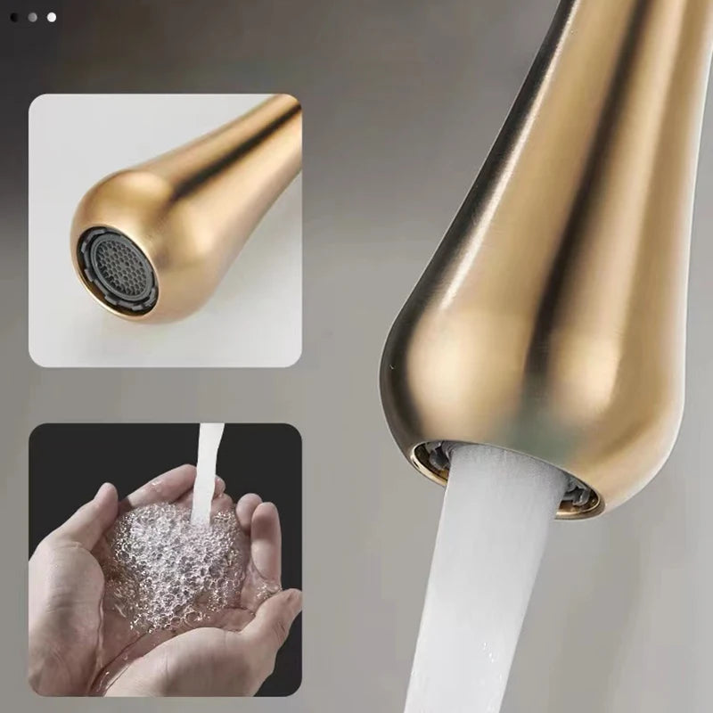 Matte Black Pull-Out Kitchen Faucet – 360° Swivel Mixer Tap with Stream Sprayer | Single Handle Hot & Cold Deck-Mounted Basin Faucet | Ceramic Valve