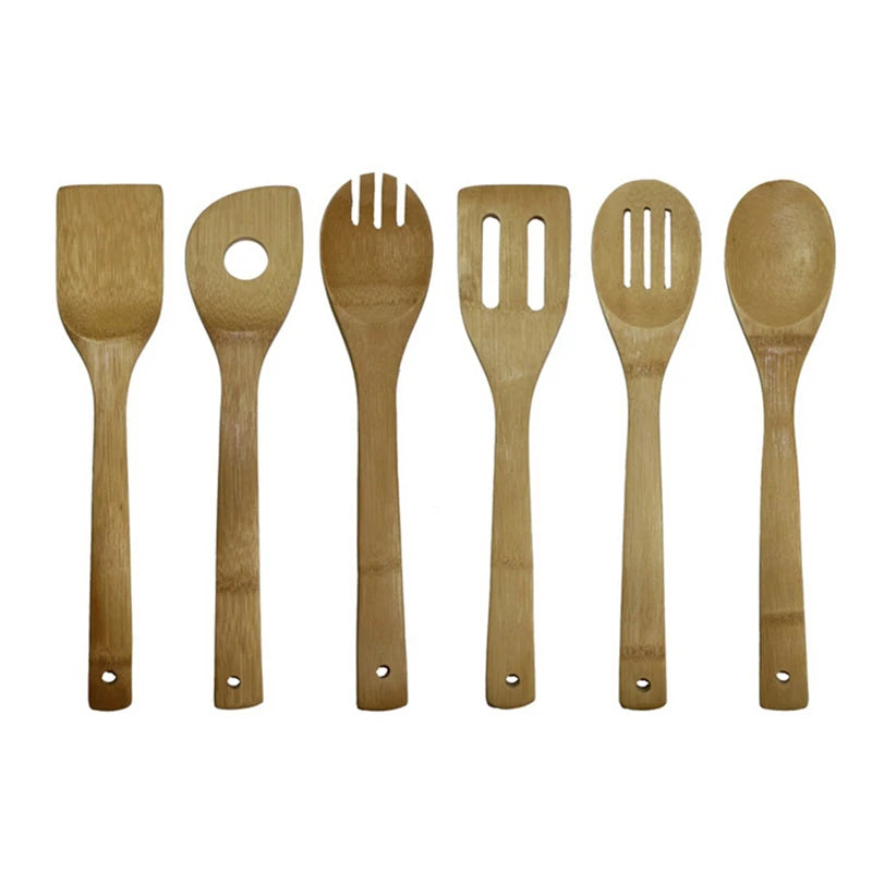 Bamboo Cooking Utensil Set – 6‑Piece Eco‑Friendly Wooden Spoon and Spatula Kit
