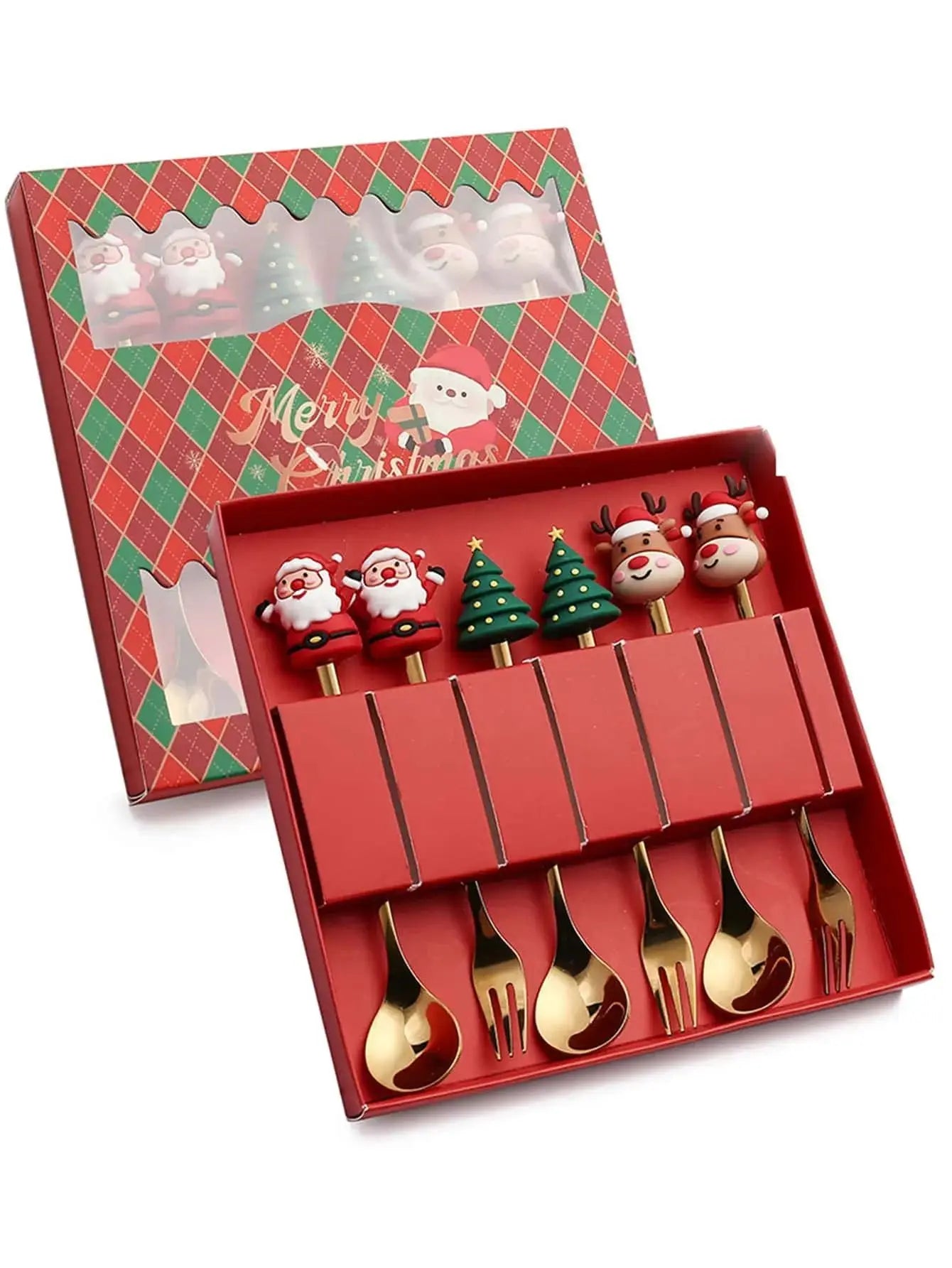 Christmas Themed Stainless Steel Cutlery Set – Creative Cartoon Knife, Fork & Spoon | 2/4/6pcs Festive Holiday Gift & Table Decoration