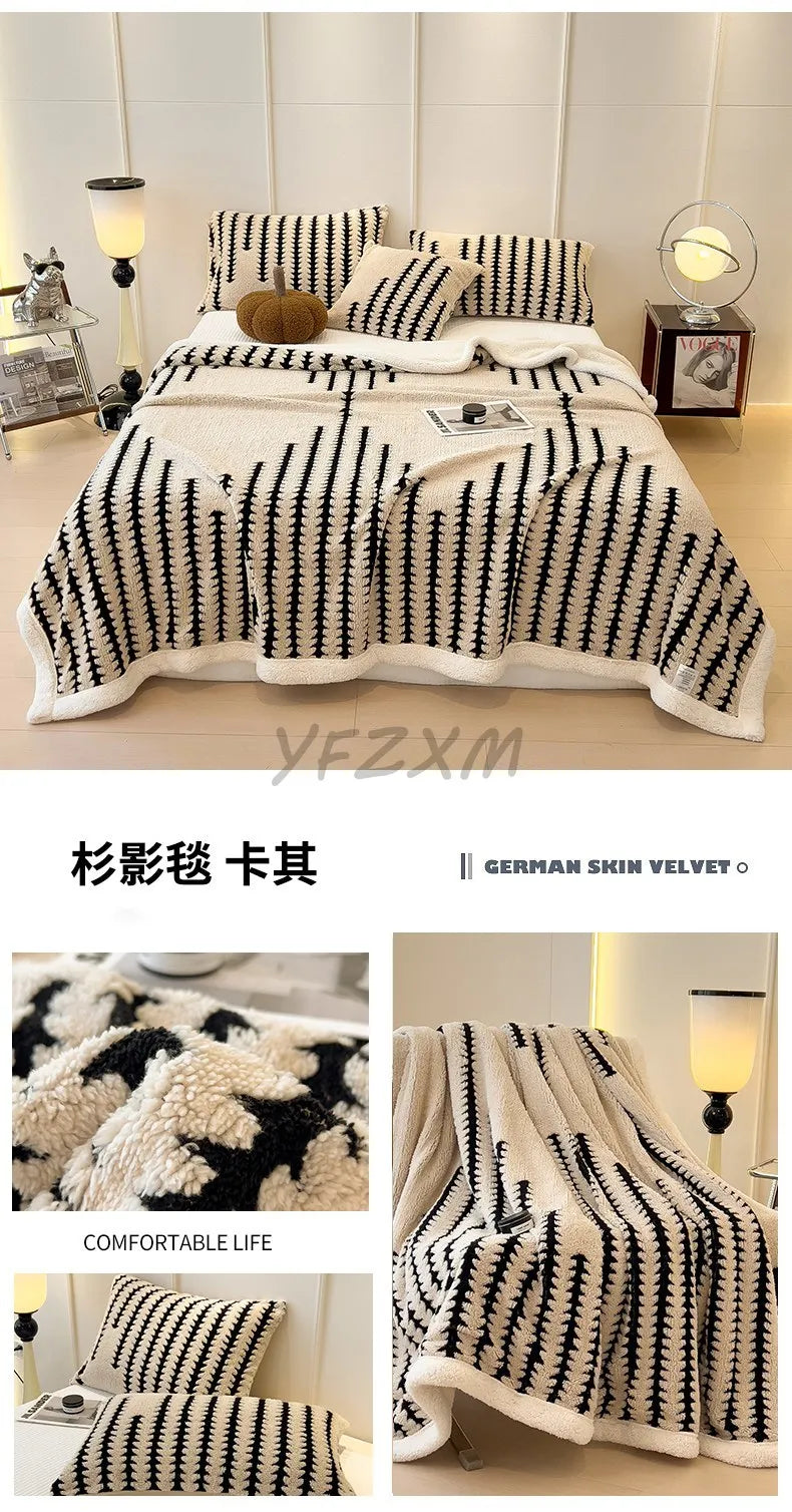 Thick Warm Flannel Blanket – Super Soft Fluffy Queen/Single/Double Plush Throw | Cozy Skin-Friendly Spruce Velvet Coral Fleece, Knitted, Portable & Antistatic