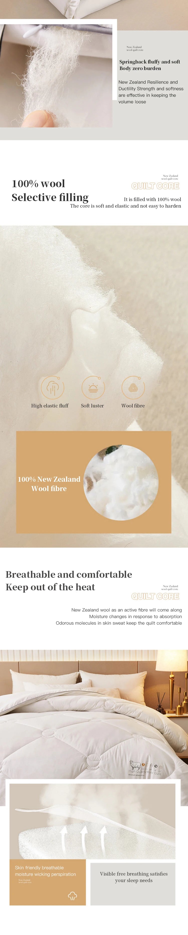 Premium New Zealand Wool Quilt – Thick Four-Season Heating Blanket | Ultra-Fine Wool & Cashmere-Blend Filling