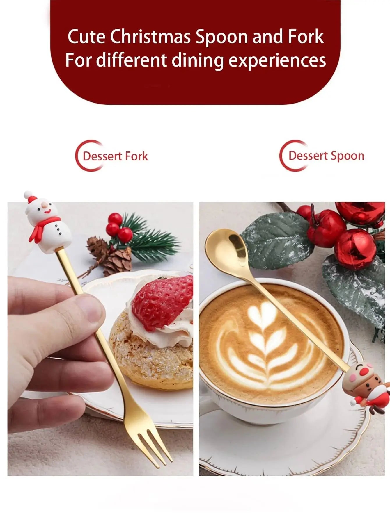 Christmas Themed Stainless Steel Cutlery Set – Creative Cartoon Knife, Fork & Spoon | 2/4/6pcs Festive Holiday Gift & Table Decoration