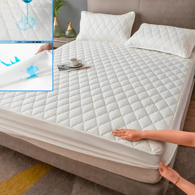 Waterproof Fitted Mattress Protector – Single, Double, 140/160 Sizes, Grey or White, Anti‑Dust Mite and Breathable