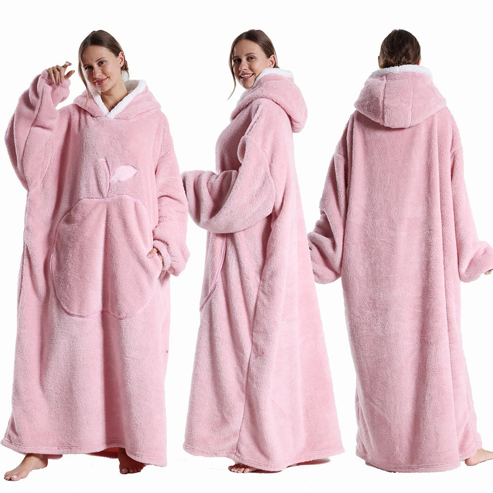 Ultra-Soft Wearable Blanket with Sleeves – Winter Flannel Hooded TV Blanket for Adults | Cozy Warm Fleece Oversized Hoodie