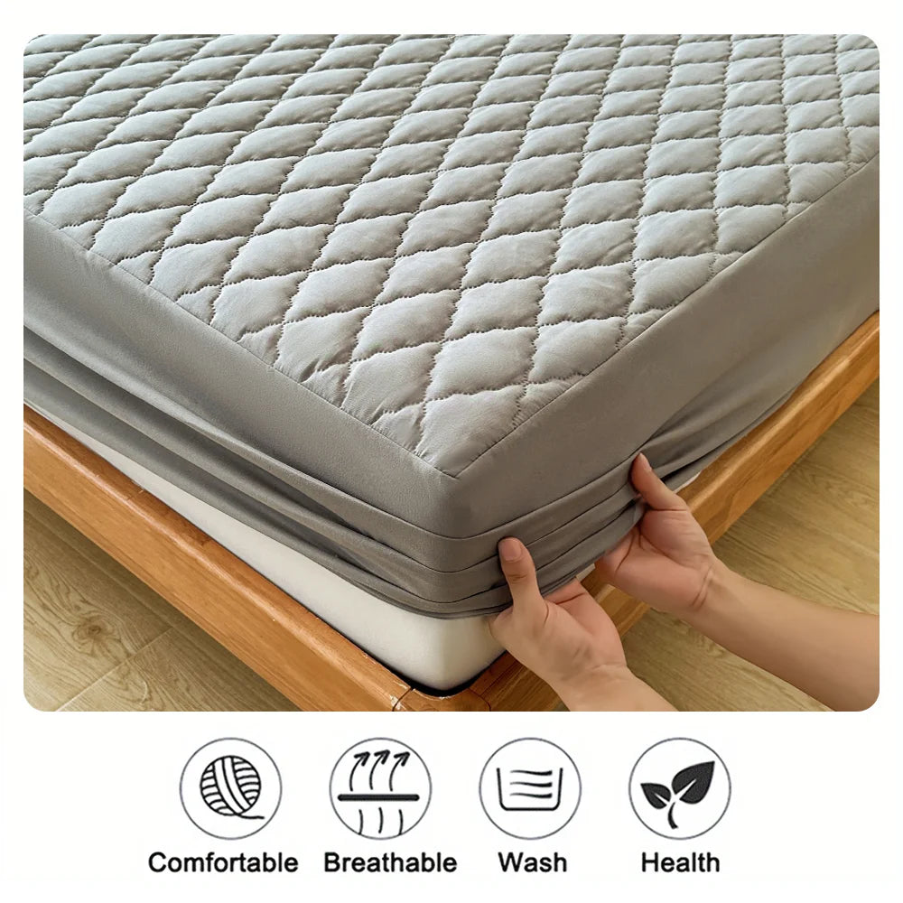 Waterproof Fitted Mattress Protector – Single, Double, 140/160 Sizes, Grey or White, Anti‑Dust Mite and Breathable