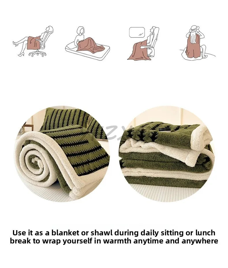 Thick Warm Flannel Blanket – Super Soft Fluffy Queen/Single/Double Plush Throw | Cozy Skin-Friendly Spruce Velvet Coral Fleece, Knitted, Portable & Antistatic