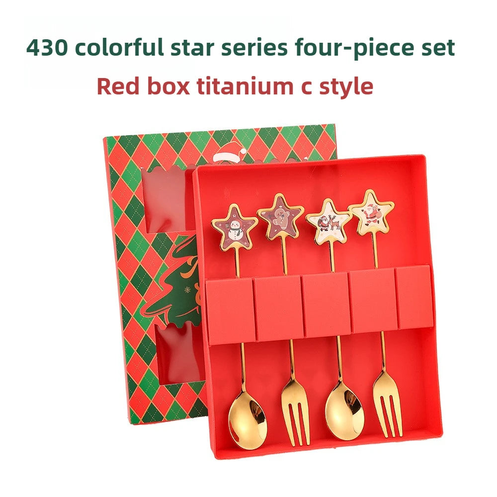 Christmas Themed Stainless Steel Cutlery Set – Creative Cartoon Knife, Fork & Spoon | 2/4/6pcs Festive Holiday Gift & Table Decoration