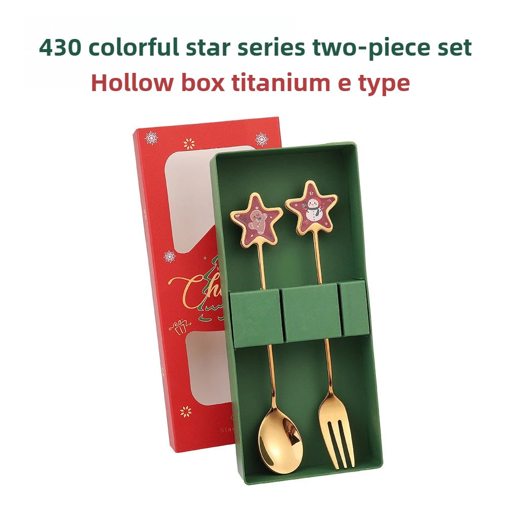 Christmas Themed Stainless Steel Cutlery Set – Creative Cartoon Knife, Fork & Spoon | 2/4/6pcs Festive Holiday Gift & Table Decoration