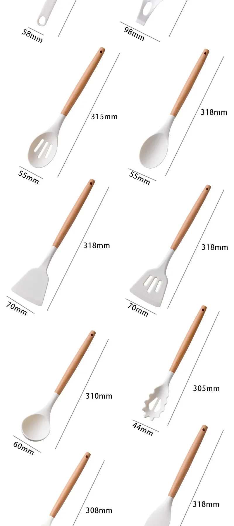 12Pcs Silicone Utensils Set – Non-Stick Kitchen Tools with Wooden Handles - Natural Woods