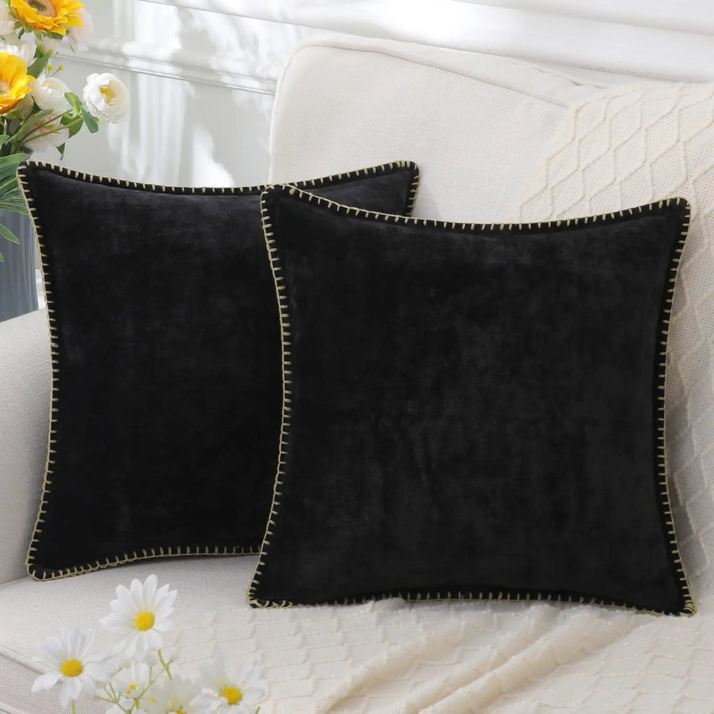 Kitinjoy Chenille Soft Throw Pillow Covers 18x18 – Set of 2 Velvet‑Look Cushion Covers with Stitched Edge for Sofa, Couch and Bed