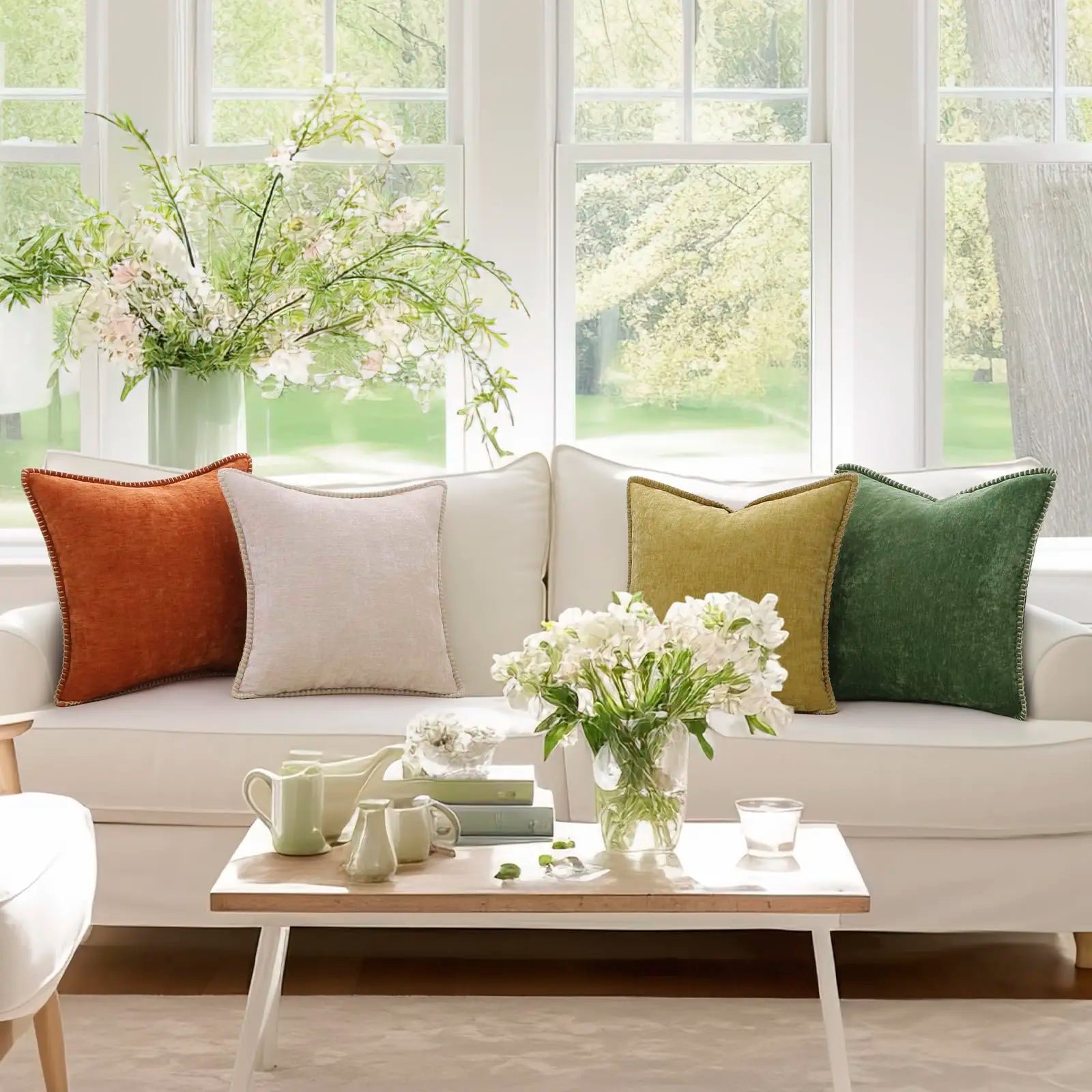 Kitinjoy Chenille Soft Throw Pillow Covers 18x18 – Set of 2 Velvet‑Look Cushion Covers with Stitched Edge for Sofa, Couch and Bed