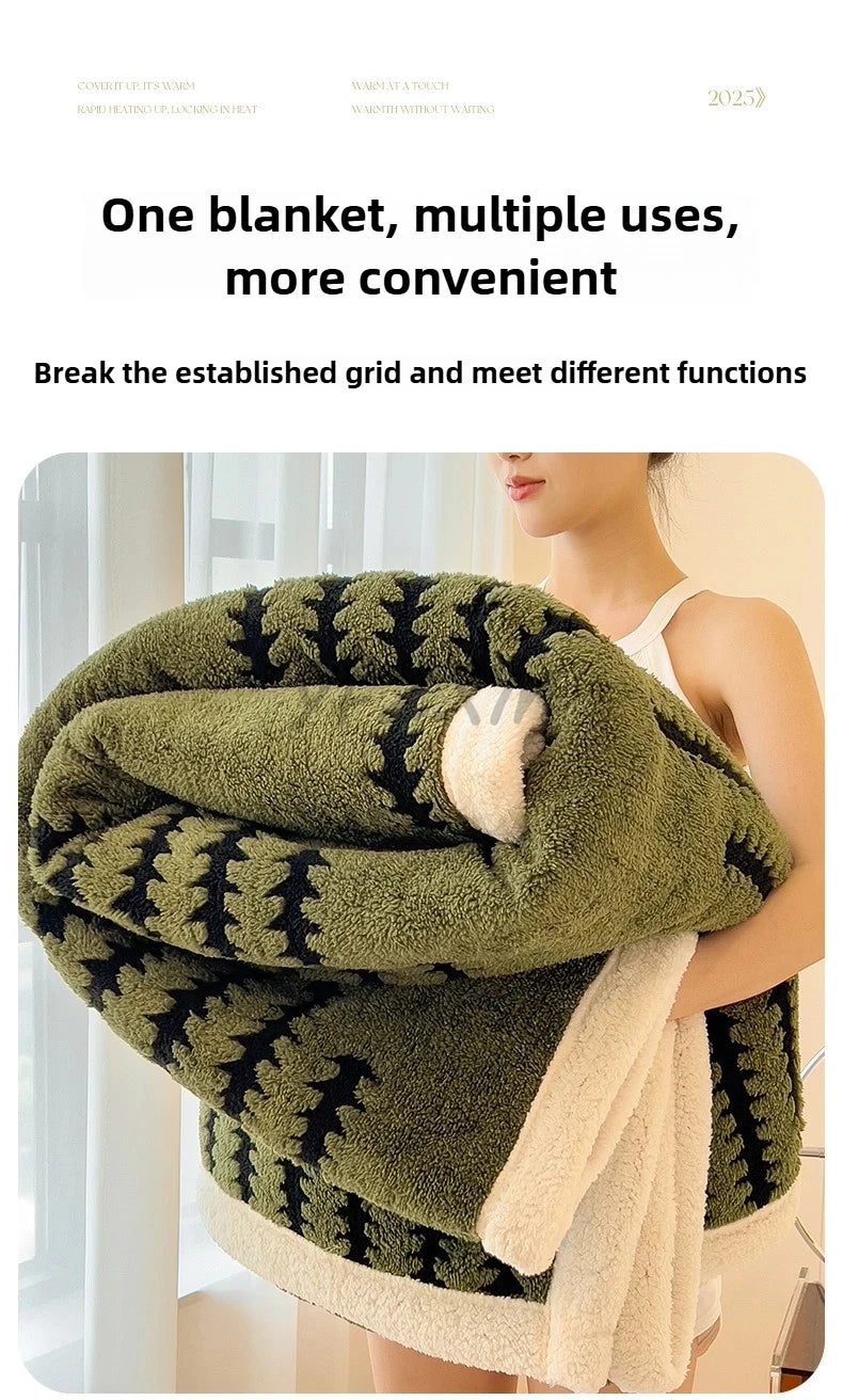 Thick Warm Flannel Blanket – Super Soft Fluffy Queen/Single/Double Plush Throw | Cozy Skin-Friendly Spruce Velvet Coral Fleece, Knitted, Portable & Antistatic