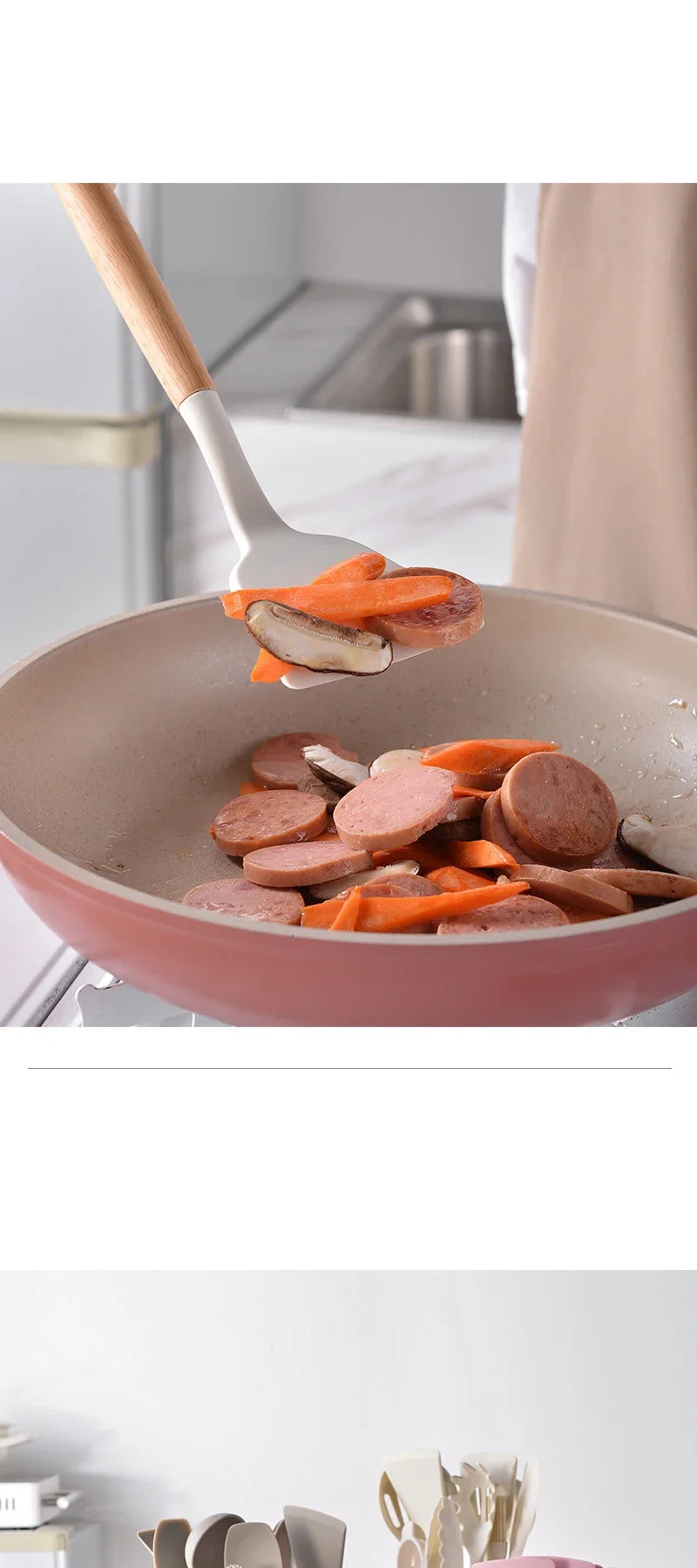 12Pcs Silicone Utensils Set – Non-Stick Kitchen Tools with Wooden Handles - Natural Woods