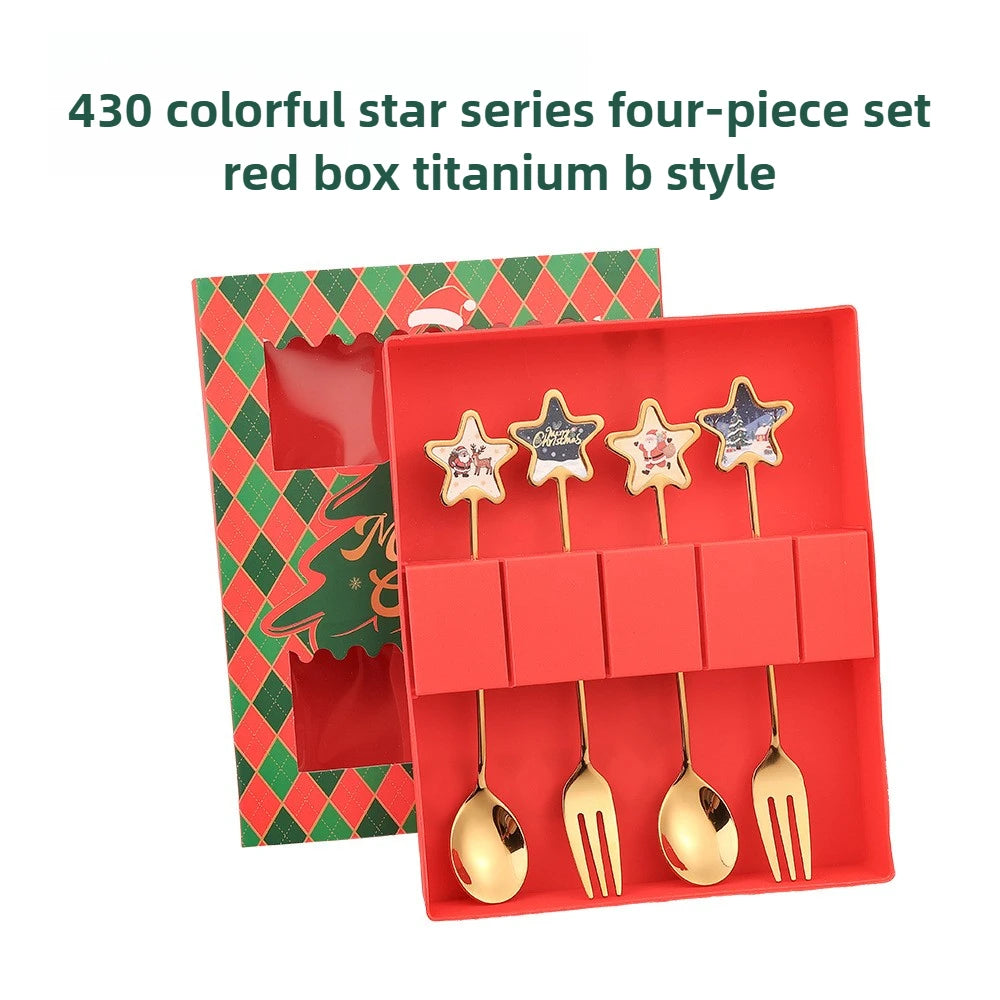 Christmas Themed Stainless Steel Cutlery Set – Creative Cartoon Knife, Fork & Spoon | 2/4/6pcs Festive Holiday Gift & Table Decoration