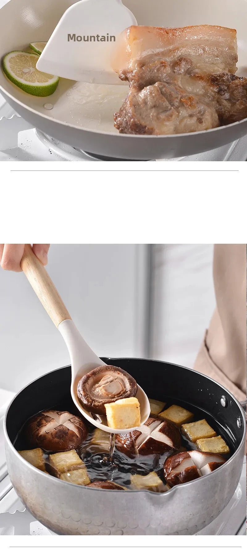 12Pcs Silicone Utensils Set – Non-Stick Kitchen Tools with Wooden Handles - Natural Woods